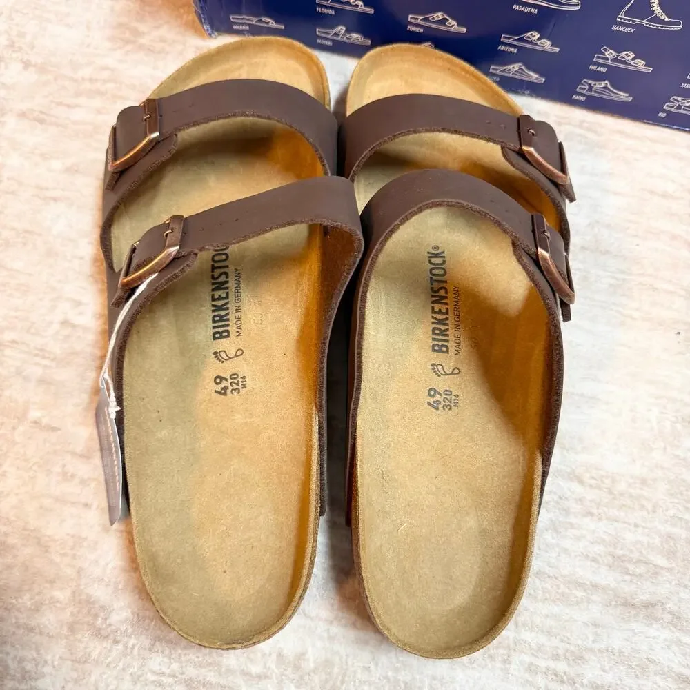 Birkenstock Arizona Dark Brown Leather 49 Men 16 Regular Fit Sandals Cork New